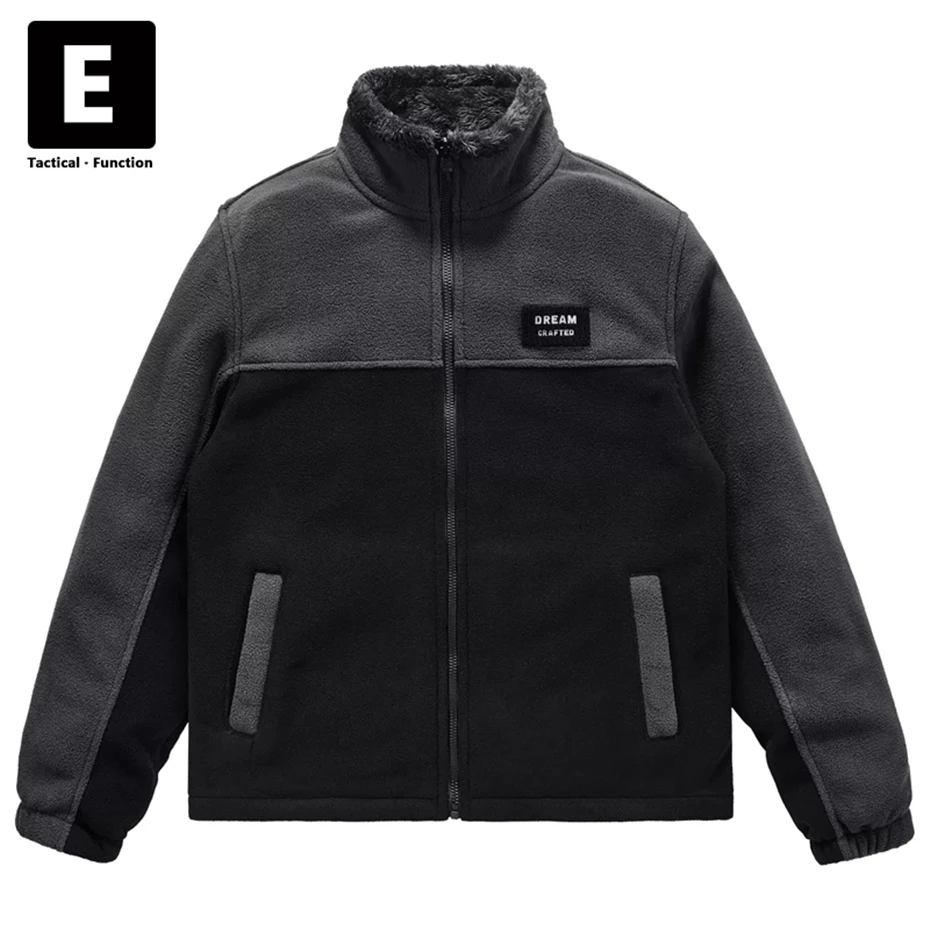 

Winter Thick Fleece Jacke Men Streetwear Patchwork Jacket Coat Male Techwear Cargo Jackets