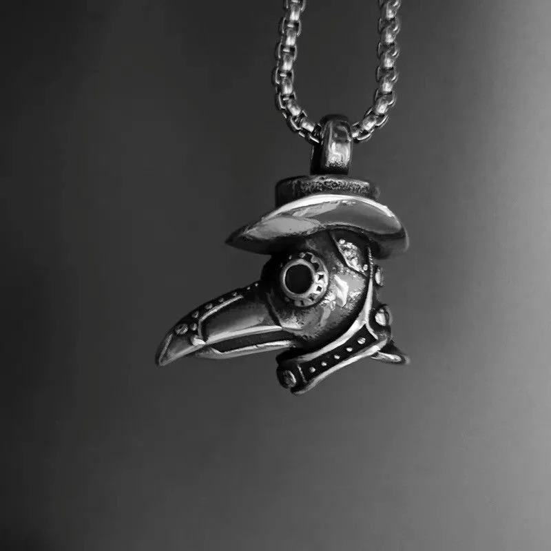 Personality Punk Plague Crow Doctor Pendant Necklace for Men Gothic Punk Long Chain Necklace Hip Hop Jewelry Accessories