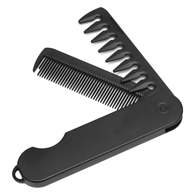 Multifuncional 2 in 1 Pocket Folding Combs Portable Plastic Wide Tooth Oil Head Comb Barber Men Beard Combing Hair Clipper Comb