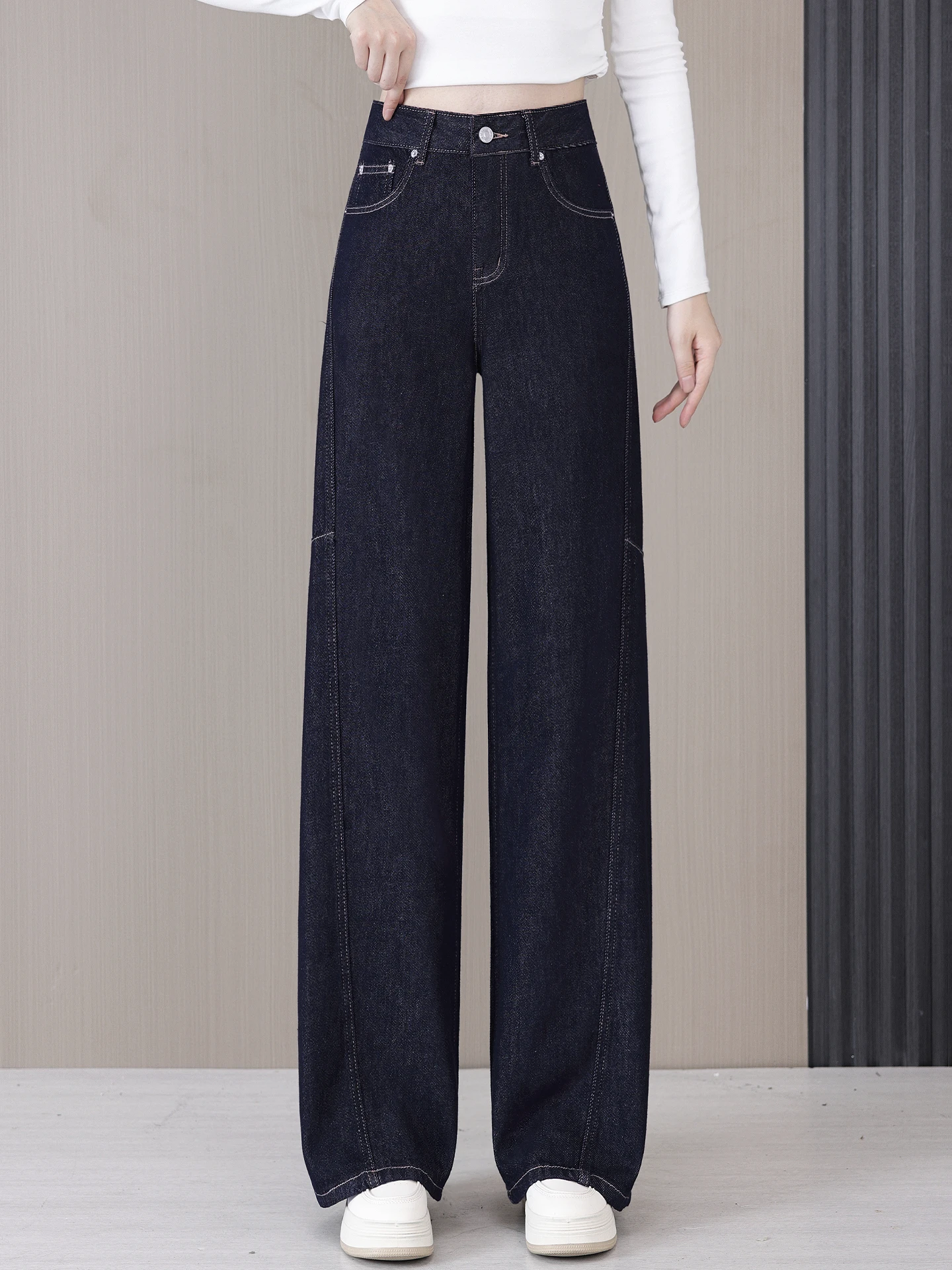 

High Waist Loose Straight Leg Jeans Women's Denim Blue Bend Knife Slim Wide Leg Pants Casual Comfortable Breathable Cotton