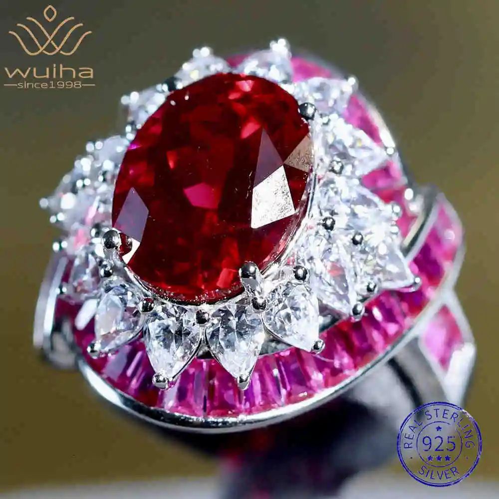 

WUIHA Vintage 925 Sterling Silver Oval Cut Ruby High Carbon Diamonds Wedding Engagement Cocktail Rings Fine Jewelry Wholesale