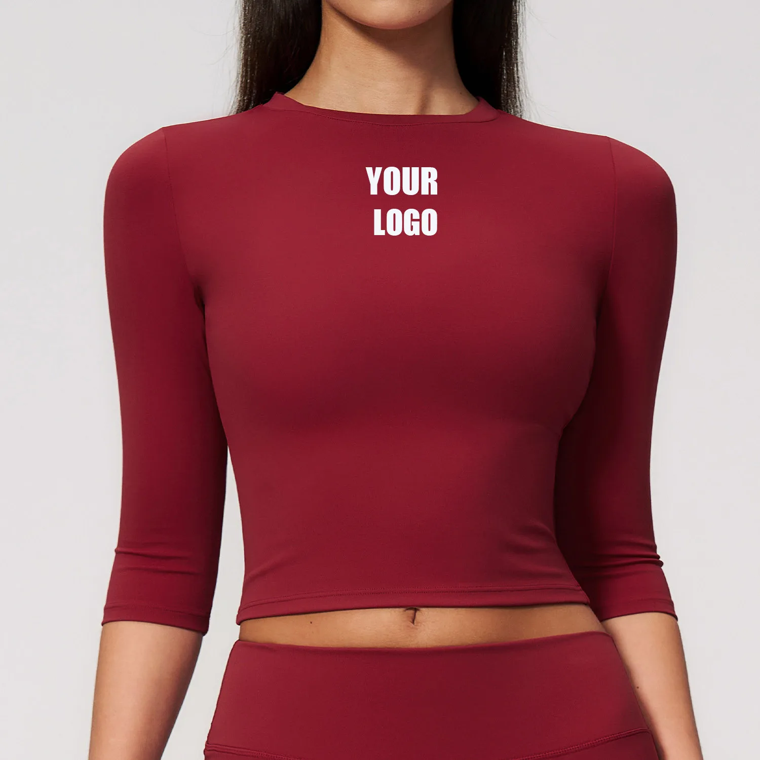Custom LOGO women's tight-fitting quick-drying sports five-point medium-sleeved yoga clothes outdoor sports running fitness tops