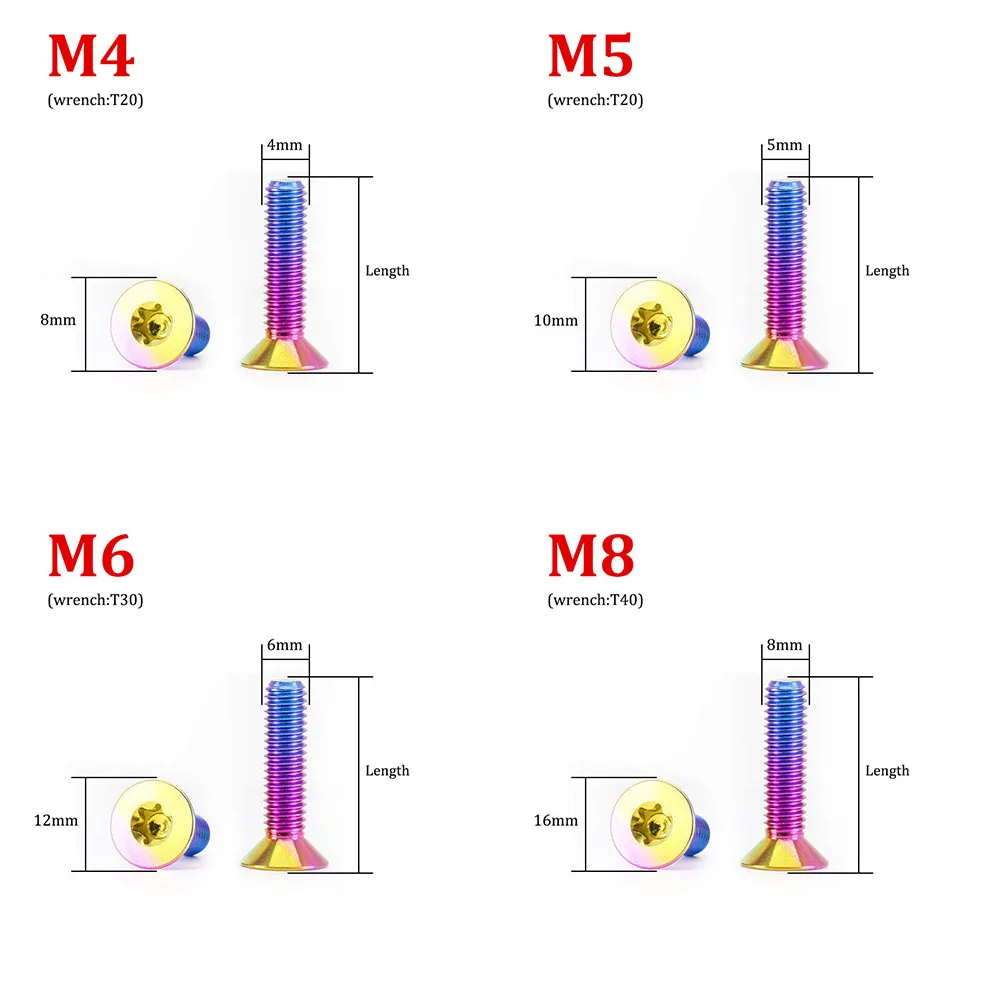 6pcs M4 M5 M6 M8 TC4 Titanium Alloy Countersunk Internal Plum Blossom Screw Flat Head Motorcycle Modification Bolt