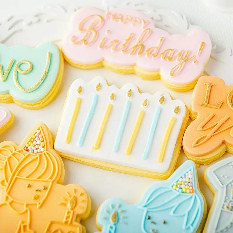 Baby Girl Boy Cookie Press Stamp Embosser Cutter Acrylic Fondant Sugar Cake Craft Cutter Happy Birthday Cake Decoration Tools