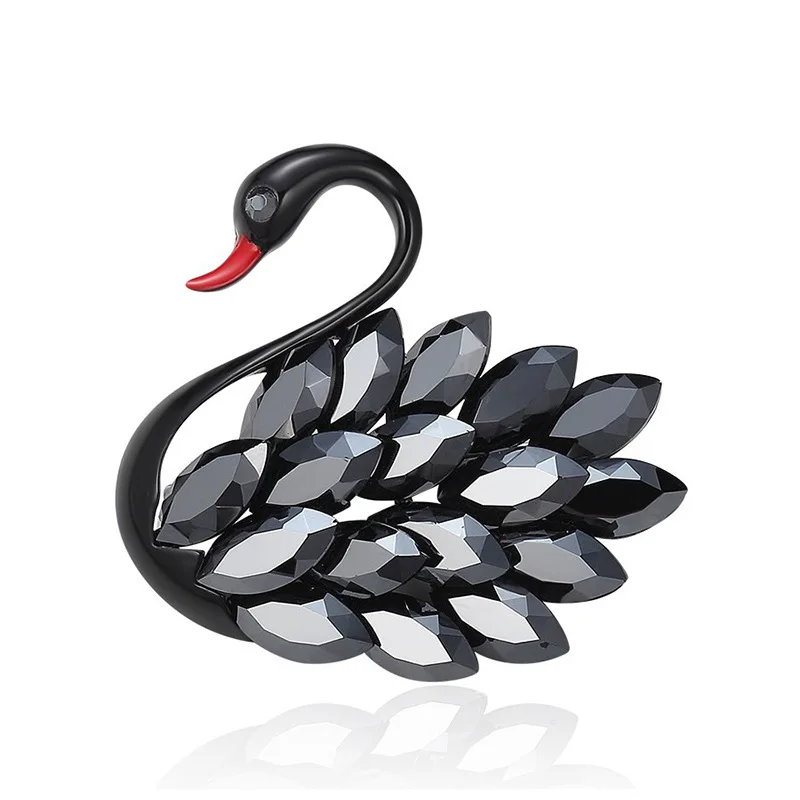 

Elegant Rhinestone Black Swan Brooches For Women Unisex Clothing Beautiful Bird Animal Brooch Pins Luxury Office Party Jewelry