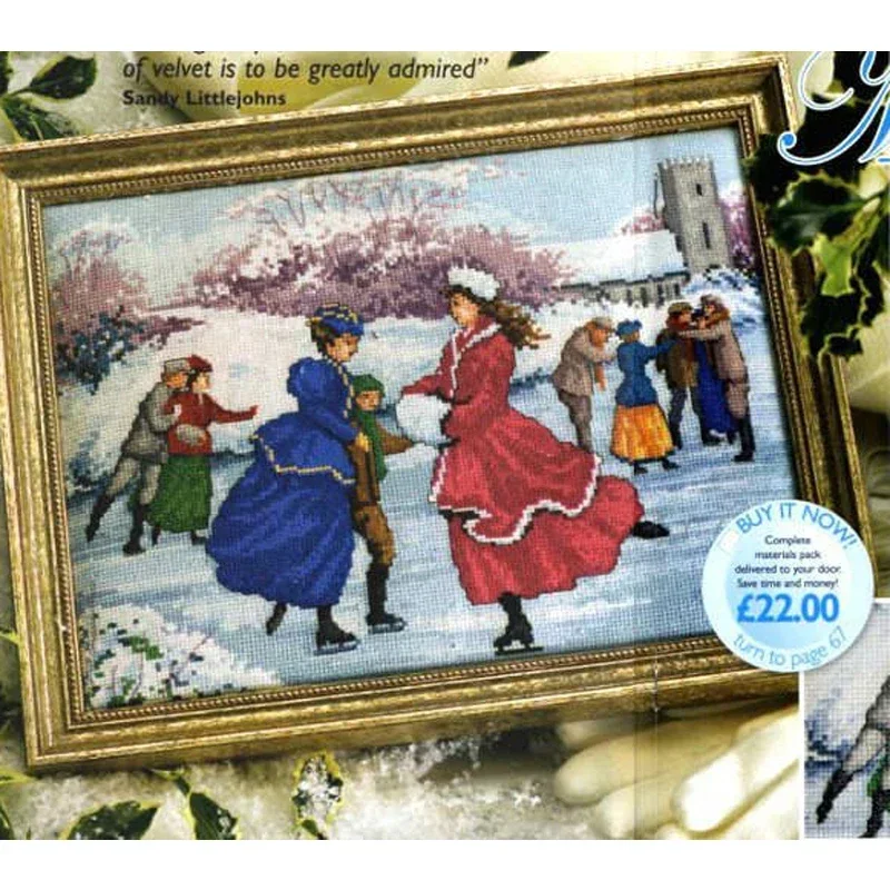 Amishop Free Delivery Top Quality Lovely Counted Cross Stitch Kit Memories On Ice Skate Skating Winter Snow