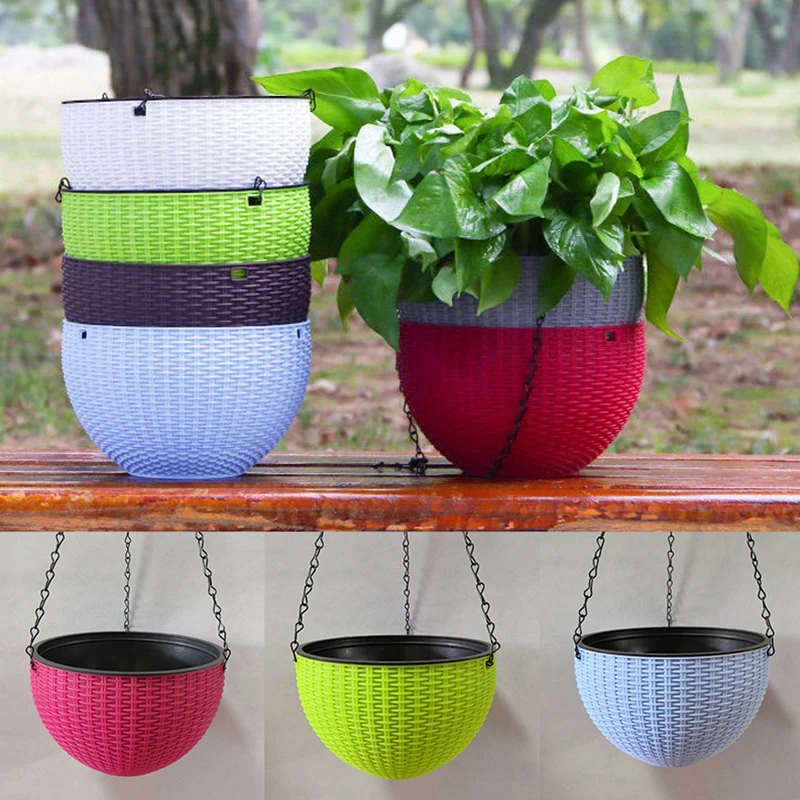 

Outdoor Plants Hanging Basket Hemispherical Plant Pot Container Plastic with Chain Household Flowerpot Home Garden Balcony Decor