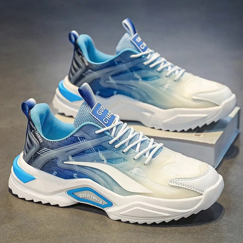 2025 Men's Mesh Breathable Chunky Platform Sneakers Trendy Lace-Up Casual Running Shoes Comfortable Athletic Footwear for Youth