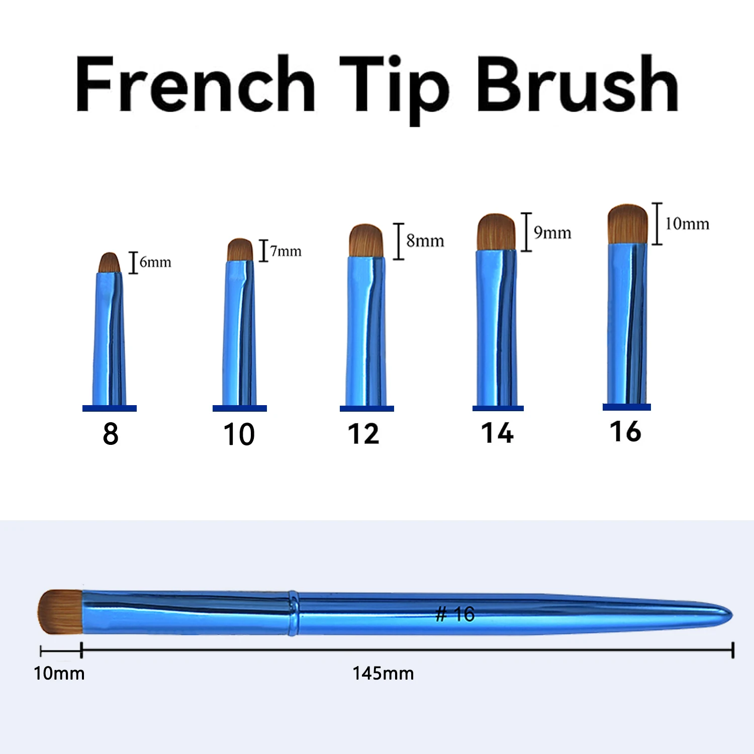 แปรงเพ้นท์เล็บอะคริลิค Kolinsky สำหรับงานศิลปะเล็บแบบฝรั่งเศส วาดลาย เพ้นท์เพชร เจล  ด้ามจับโลหะสีน้ำเงิน