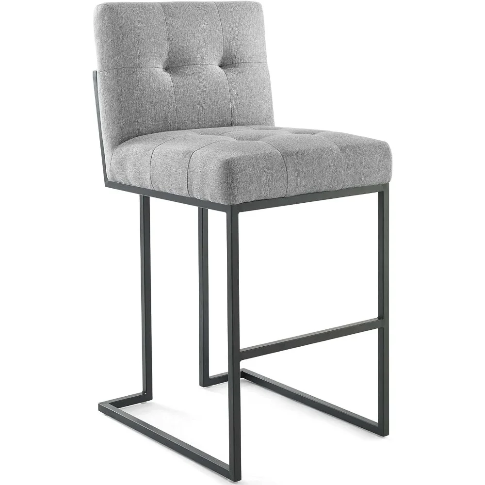 

Privy Black Stainless Steel Upholstered Fabric Bar Stool, Light Gray