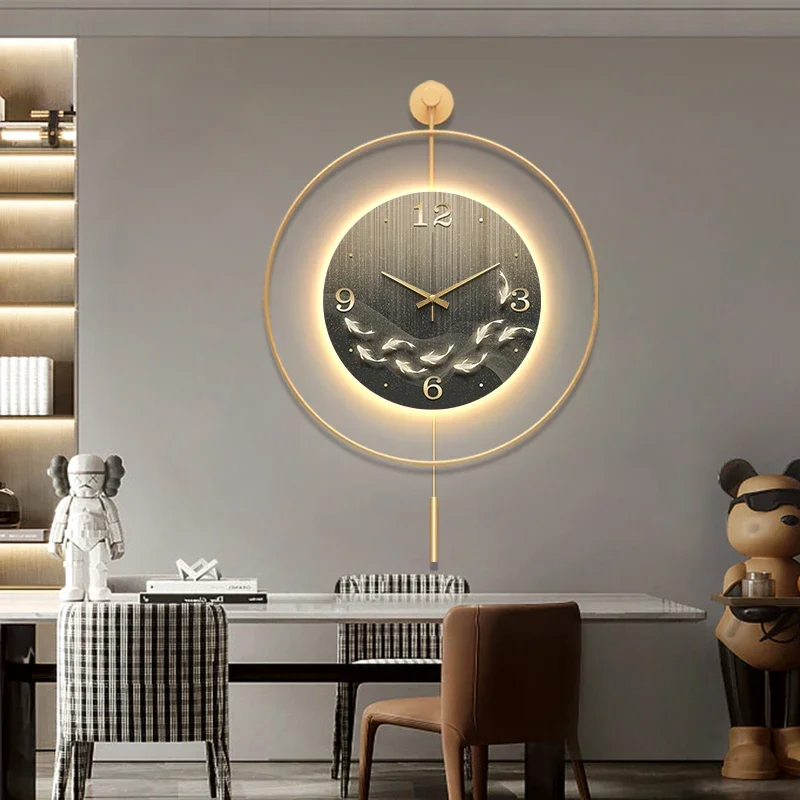 Home Decor Nine Fish LED Light Wall Clock Living Room Decoration Fashion Modern Design Mute Clock Restaurant Light Clock