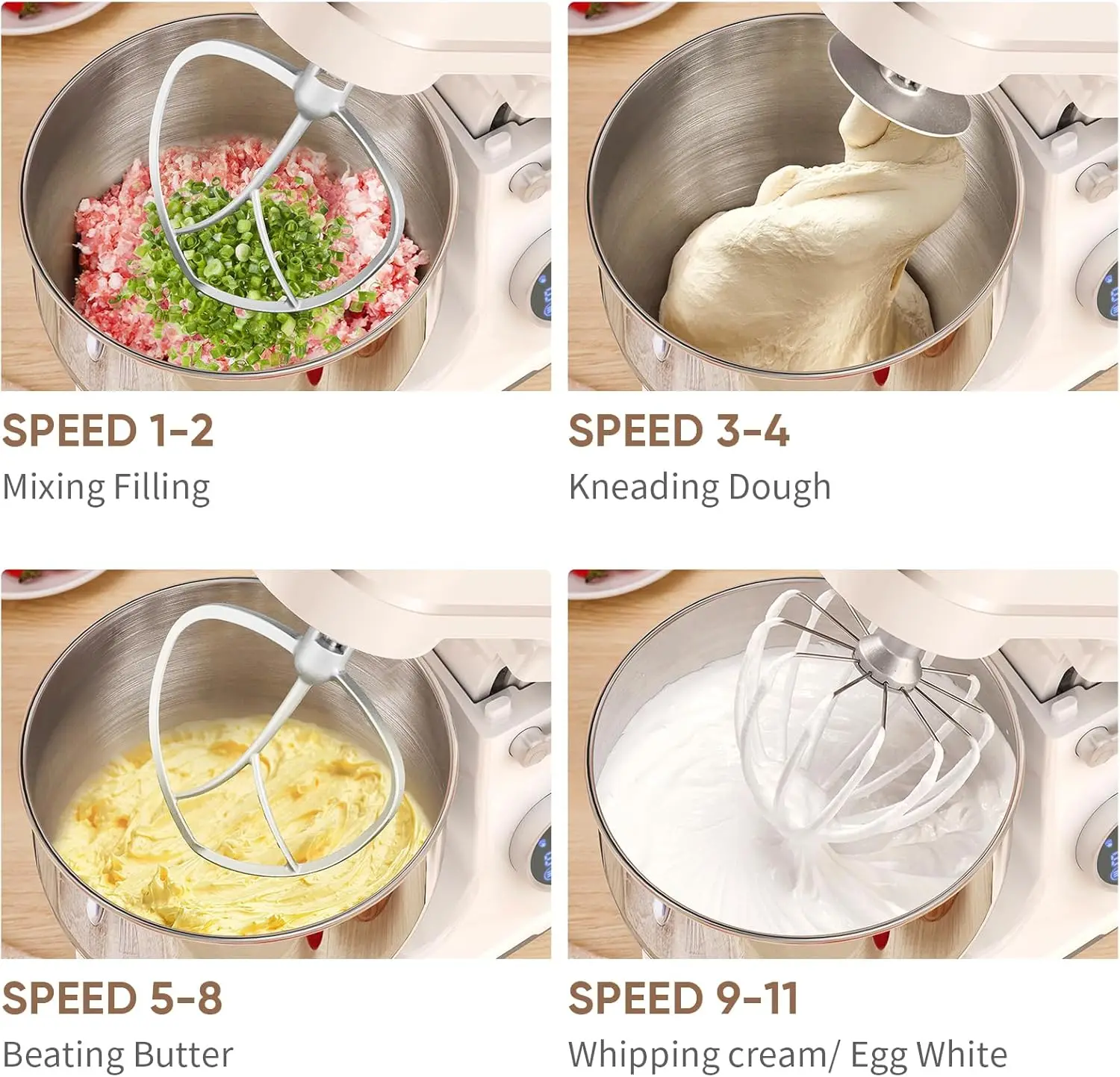 خلاط طعام كهربائي بقدرة 1200 وات، خلاط مطبخ من الفولاذ المقاوم للصدأ 11 سرعة مع شاشة OLED للخبز والطبخ الأجهزة المنزلية