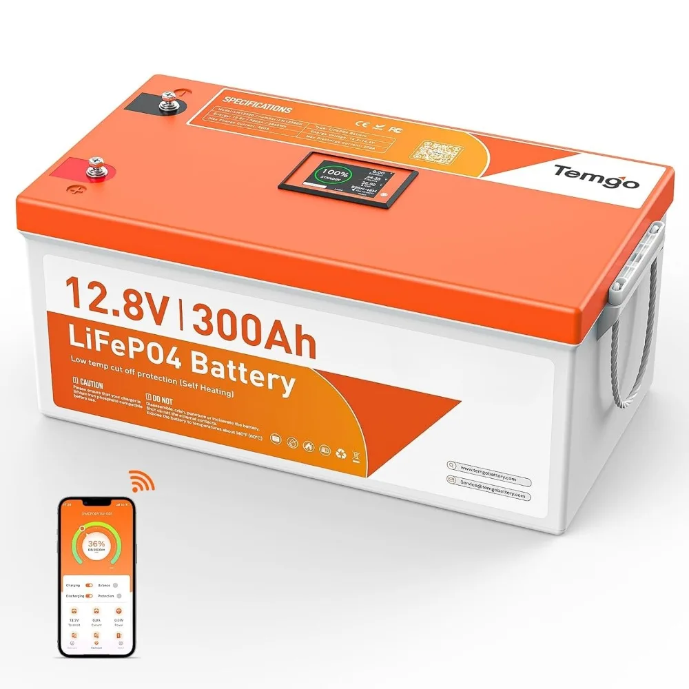 

12V 300Ah Self-Heating LiFePO4 Battery, Smart Touch Screen & Bluetooth App Low-Temp Protection, Custom