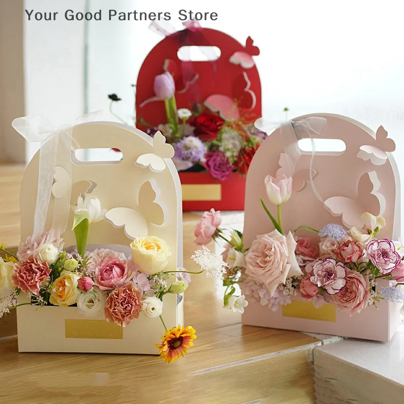 Vlinderbloembak, Handbloemenmand, Papieren Bloembak, Bloemstuk Tas, Bloemverpakking Geschenkdoos