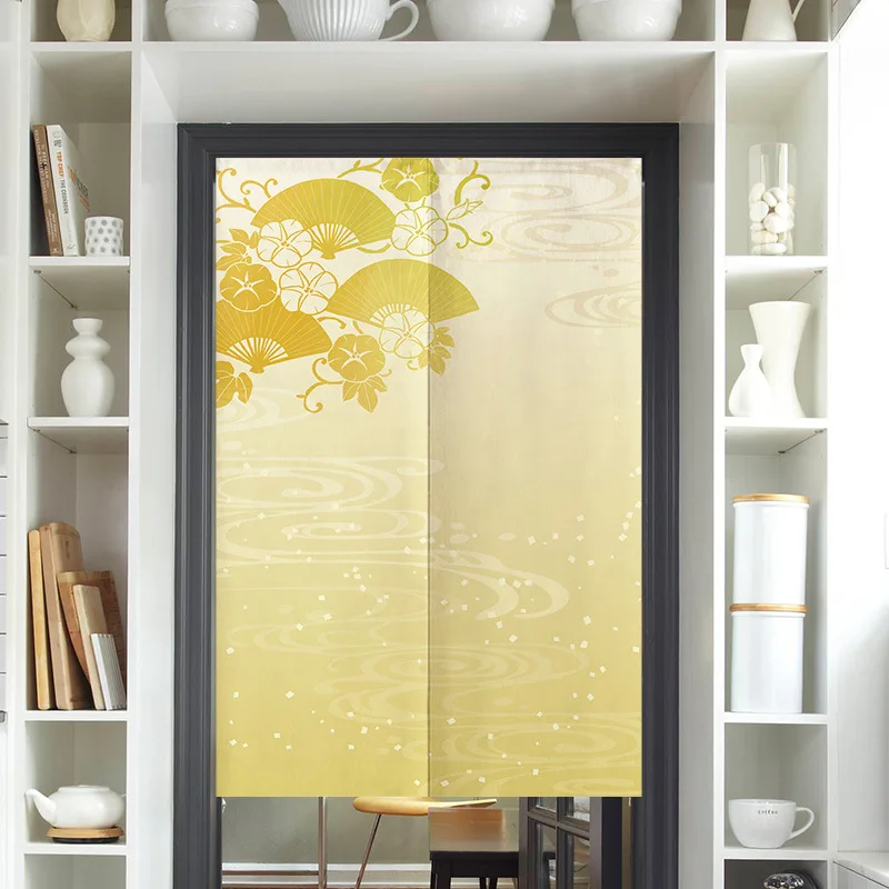 Japanese Pattern Flower Yellow Door Curtain Doorway Curtains Hanging Kitchen Partition Bedroom Door Decor Curtain Linen Noren