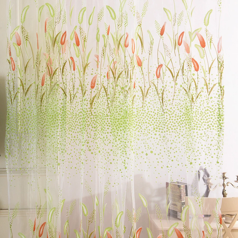 

Grass Print Sheer Curtains Green Window Gauze for Room Decor with Premium Polyester Fabric Light Filtering Privacy Protection