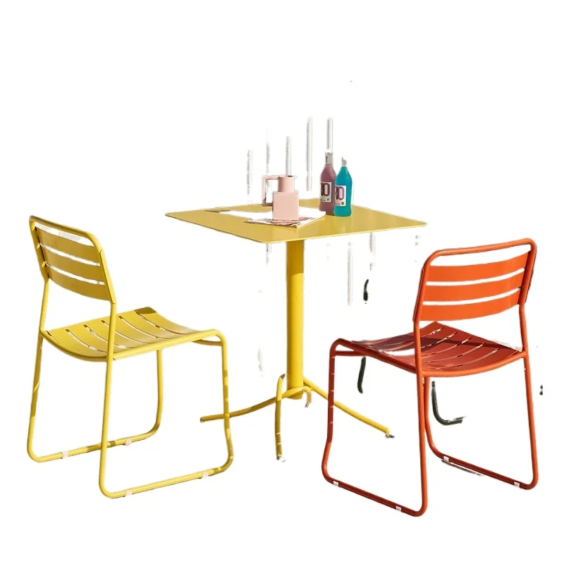 

Simple outdoor combination Seaside park open-air aluminum alloy small round table Cafe Outdoor dining table and chairs Bar