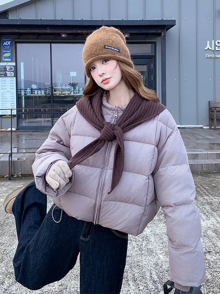 

Knitted ort Thiened Women's Puffer Jaet Purple awl Winter Warm Slimming Outerwear Regular Fit Long Sve Zipper Closure