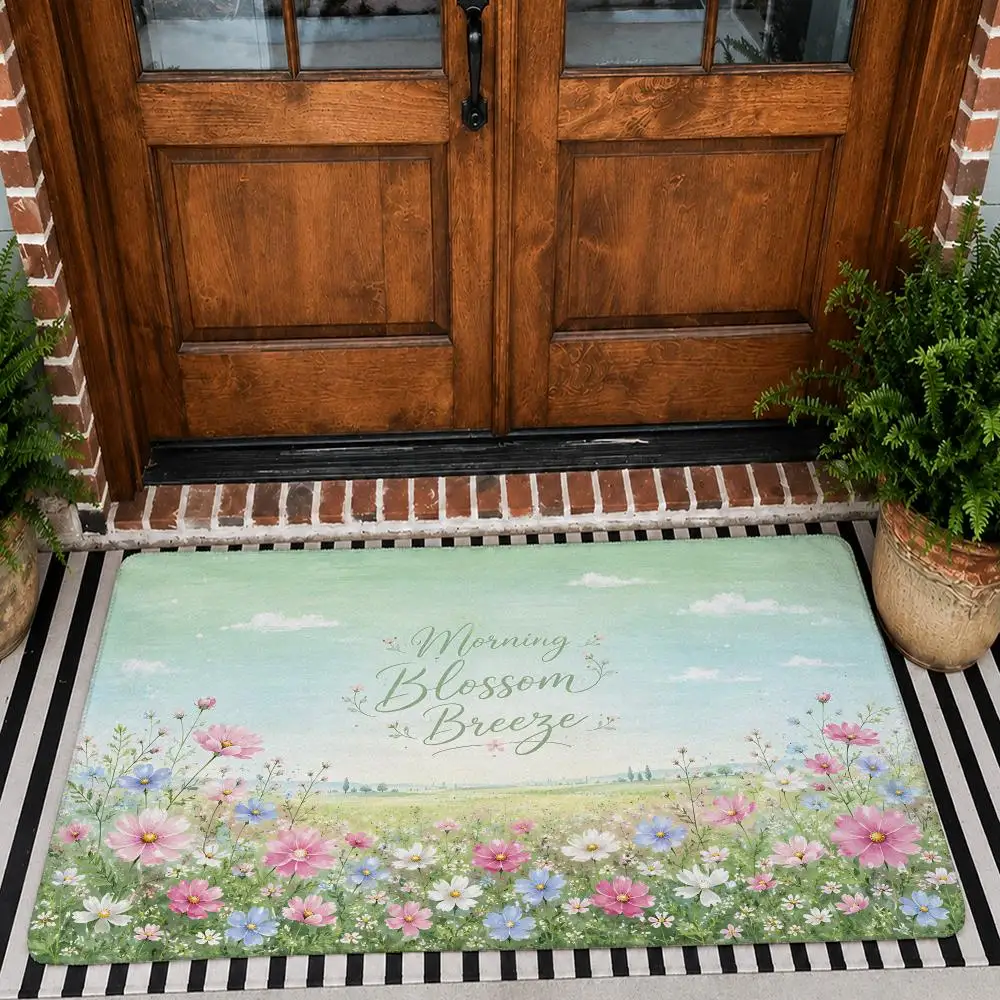 Oil Painting Flower Art Floor Mat Flannel Rug Non Slip Absorbent Soft Washable For Entryway Hallway Bathroom Kitchen Decor
