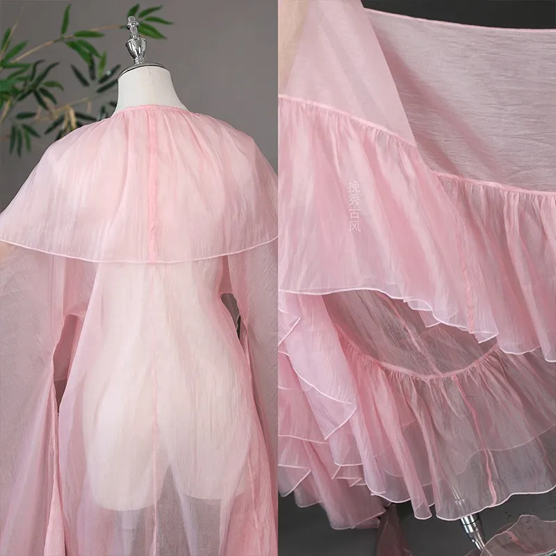 1PC Fairy Hanfu Chiffon Cloak Cardigan Wide Sleeved Ruffle Lace Chinese Costume Clothing Accessorie Princess Dance Outer Robe