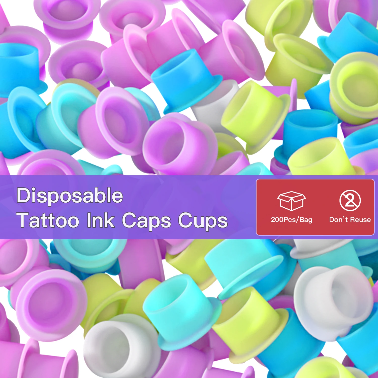 200Pcs Silicone Tattoo Ink Cups Heart shaped Base Disposable Tattoo Ink Caps Pigment Container Permanent Makeup tattoo supplies