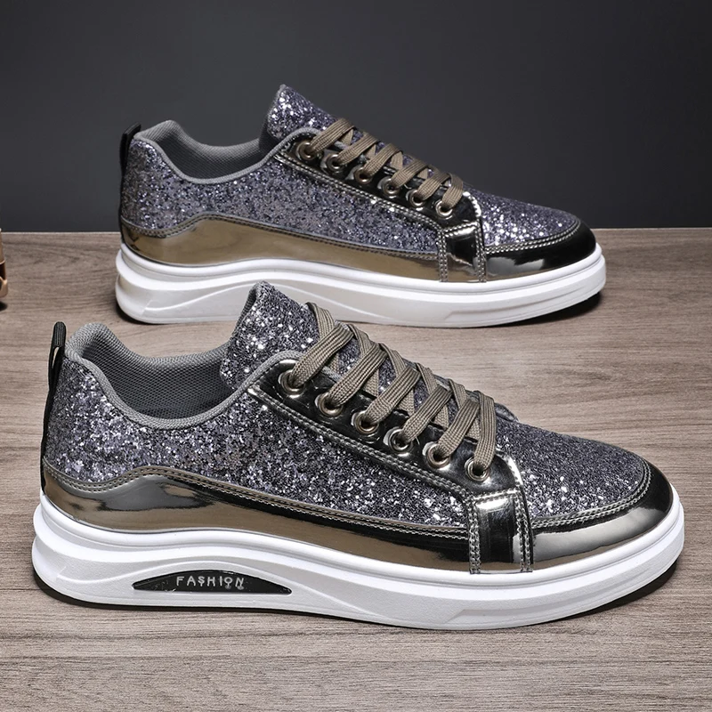 New Spring and Autumn Personalized Sequined Men's Shoes, Fashionable British Style Casual Shoes, Trendy Shoes, Versatile Low-Top Sports Sneakers