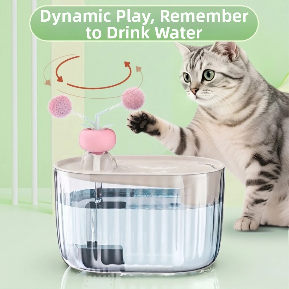 USB Powered Electric Cat Water Fountain Low-Noise Large Capacity Pet Water Dispenser with Cat Teaser Auto Recirculate Filtering