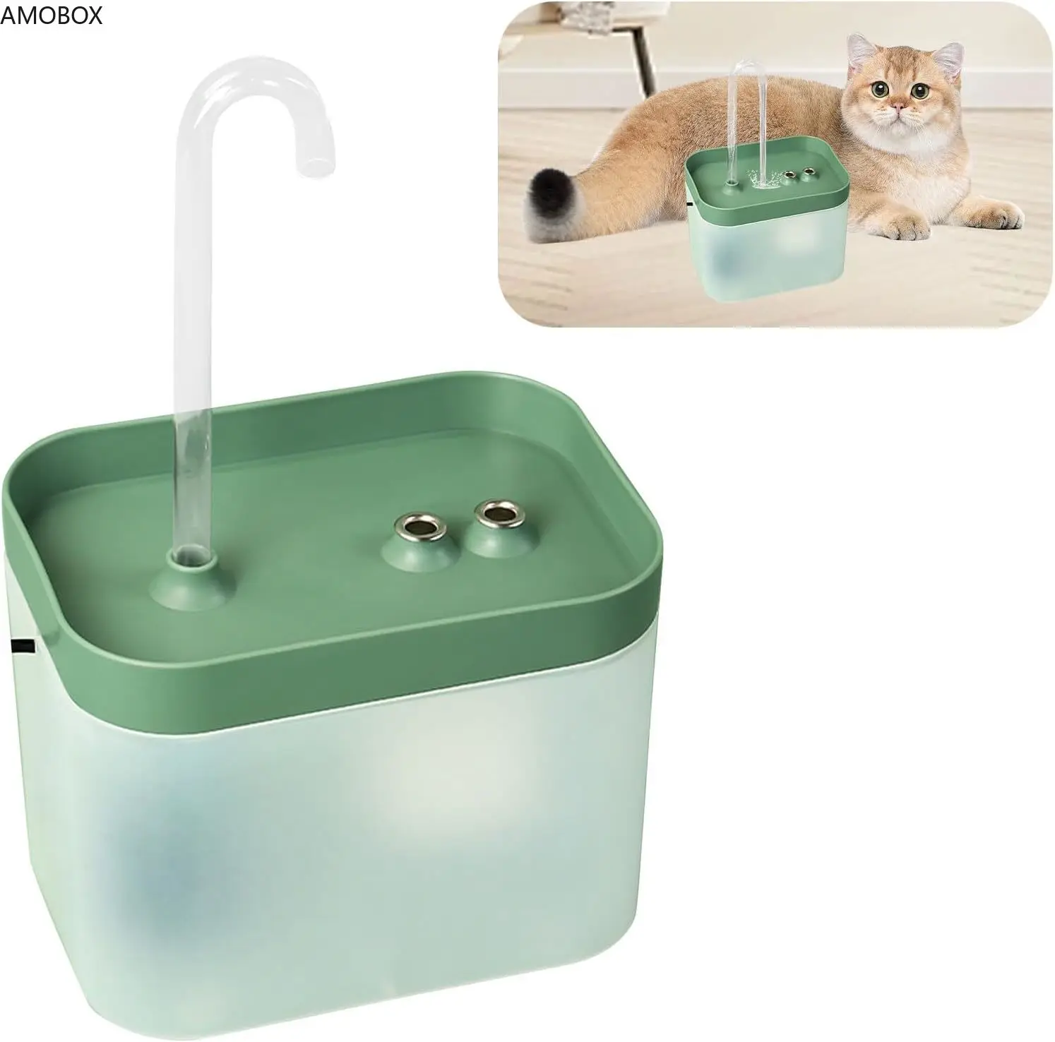 AMOBOX-Automatic Cat Water Fountain with Filter for Drinking, Super Quiet, Spout,1.5L, USB Interface