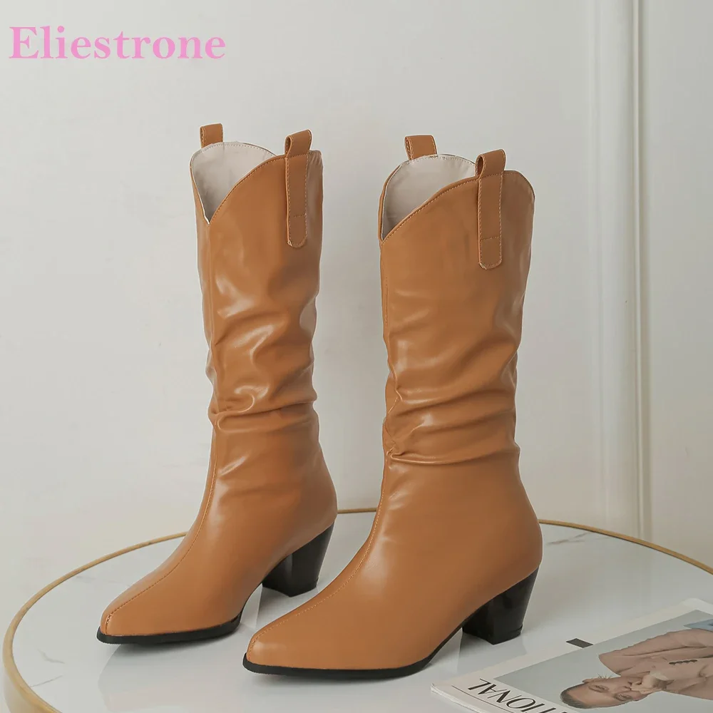 

Новые зимние удобные абрикосовые белые женские ботинки до середины икры, модная женская повседневная обувь на среднем каблуке, большие размеры 12, 43 47