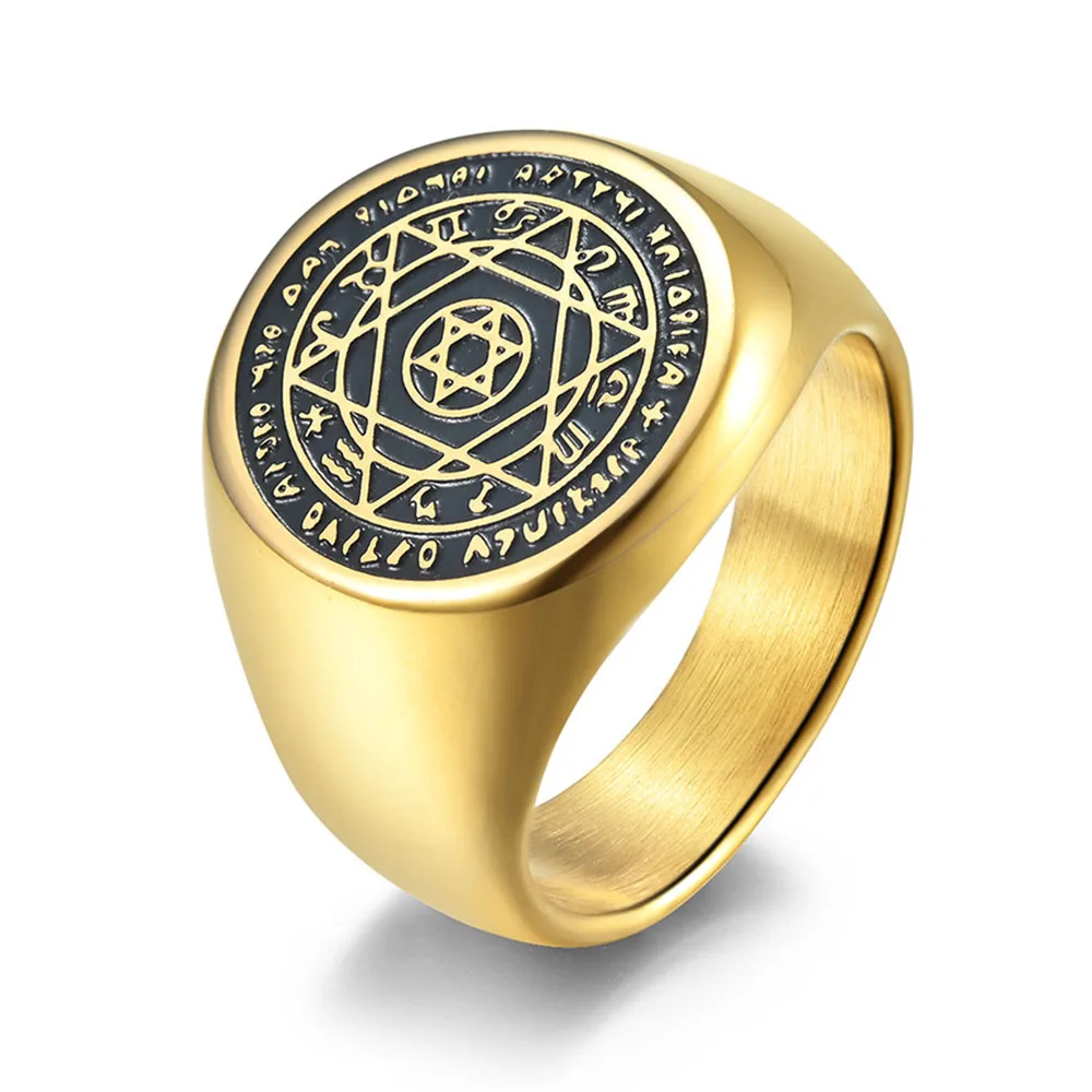 Pentagram of Solomon Rings for Men Patron Saint Ring Archangel Raphael Sigil Divine Healer Stainless Steel Male Jewelry