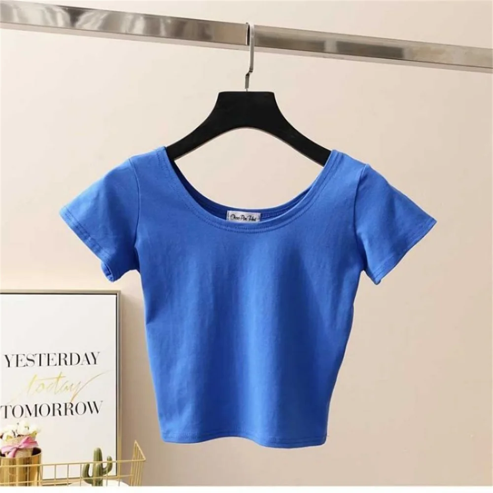 2024 Summer New Hotweet Casual Crop Top Women Fashion Trend O-Neck Short Sleeve T-Shirt  All-Match Slim Fit Basic Top Multicolor