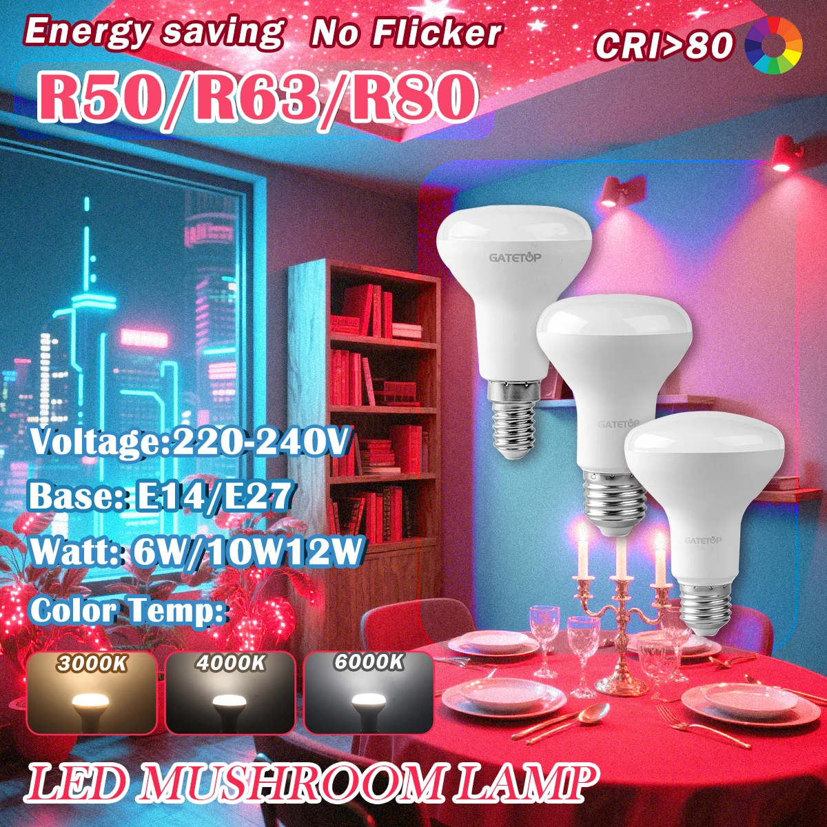 

E27 E14 Reflector LED Screw Light Bulb 6W 10W 12W Lamp R50 R63 R80 Replace 40W Incandescent 400lm Warm Cold White Natural light