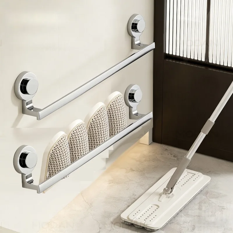 Bathroom Slippers Storage Rod Lightweight Detachable Thickened Waterproof No Drill Towel Bar Hanging Bathroom Accessories