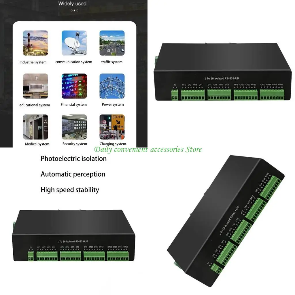 

97QB Industrial Grade Isolated RS485 Hub 1 Ways RS-485 Splitter 16 Repeater