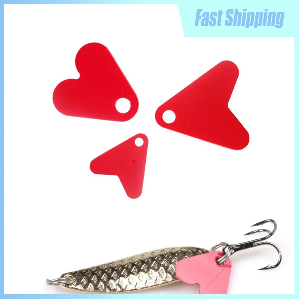 100pcs Fish Tail Styling Fishing Lure Red Plastic Heart Shape Sequin Fishing Bait 15/17/22mm Fishing Hook Tail Accessories