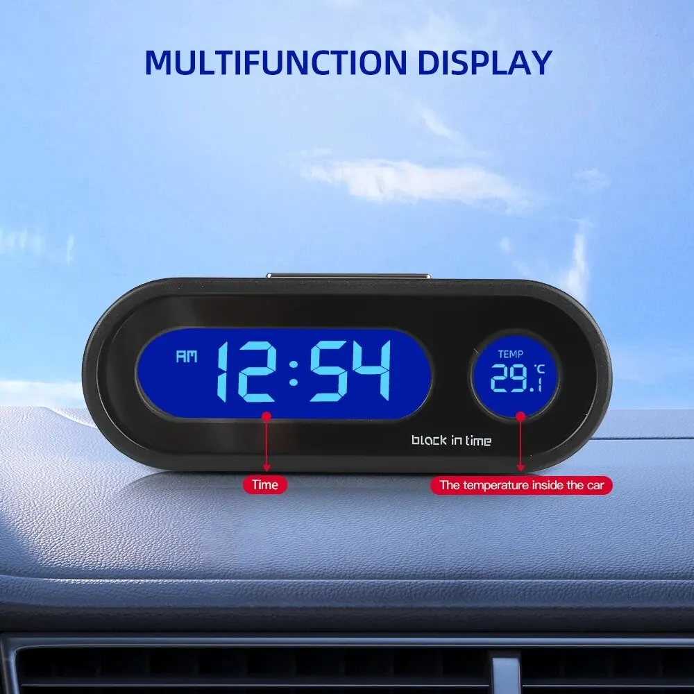 Car Clock Time Watch Mini Electronic Auto Clocks Luminous Interior Thermometer LCD Backlight Digital Display Car Accessories