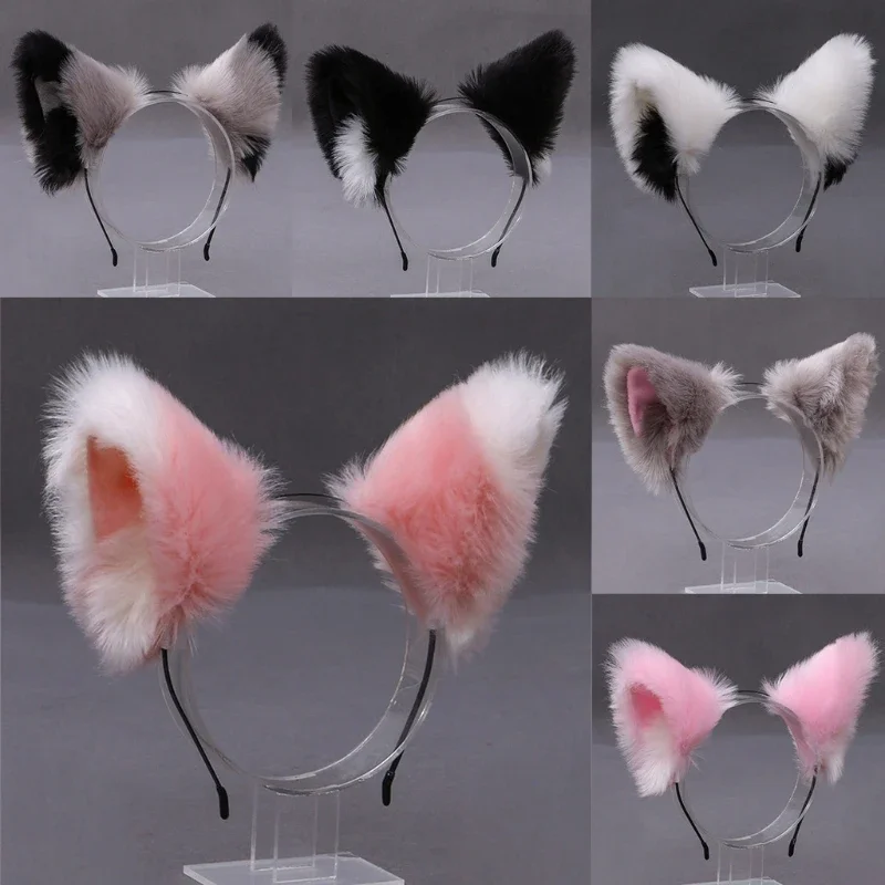 Women Realistic Long Furry Animal for CAT Ears Headband Anime Hair Hoop Halloween Festival Party Headpiece R7RF