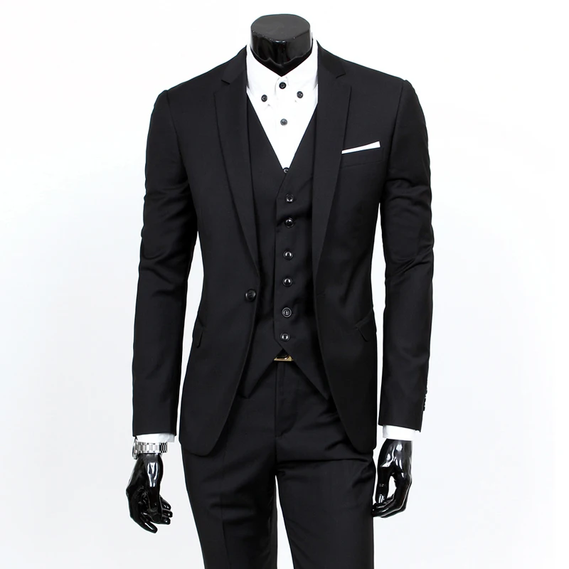 

Male Fashion Boutique 3 Piece Suits Jacket Blazers / Men's Business Suit Sets / Solid Color Pants Vest Waist Coat Trousers