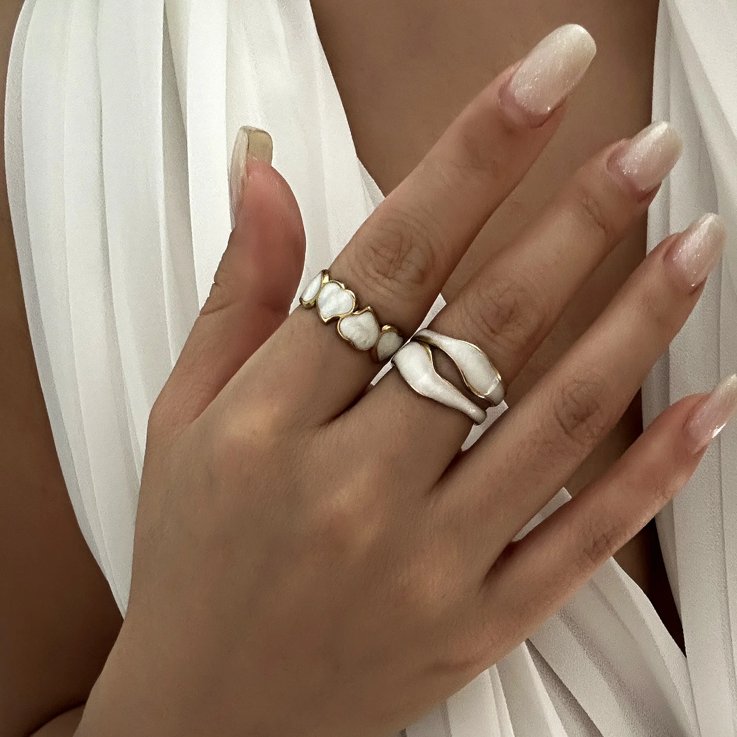 2 Stück/Set Geometrische Emaille-Ringe aus vergoldetem Edelstahl für Damen, wasserdicht, hypoallergen, stapelbar, Party-Schmuck, Geschenk – Detail 5