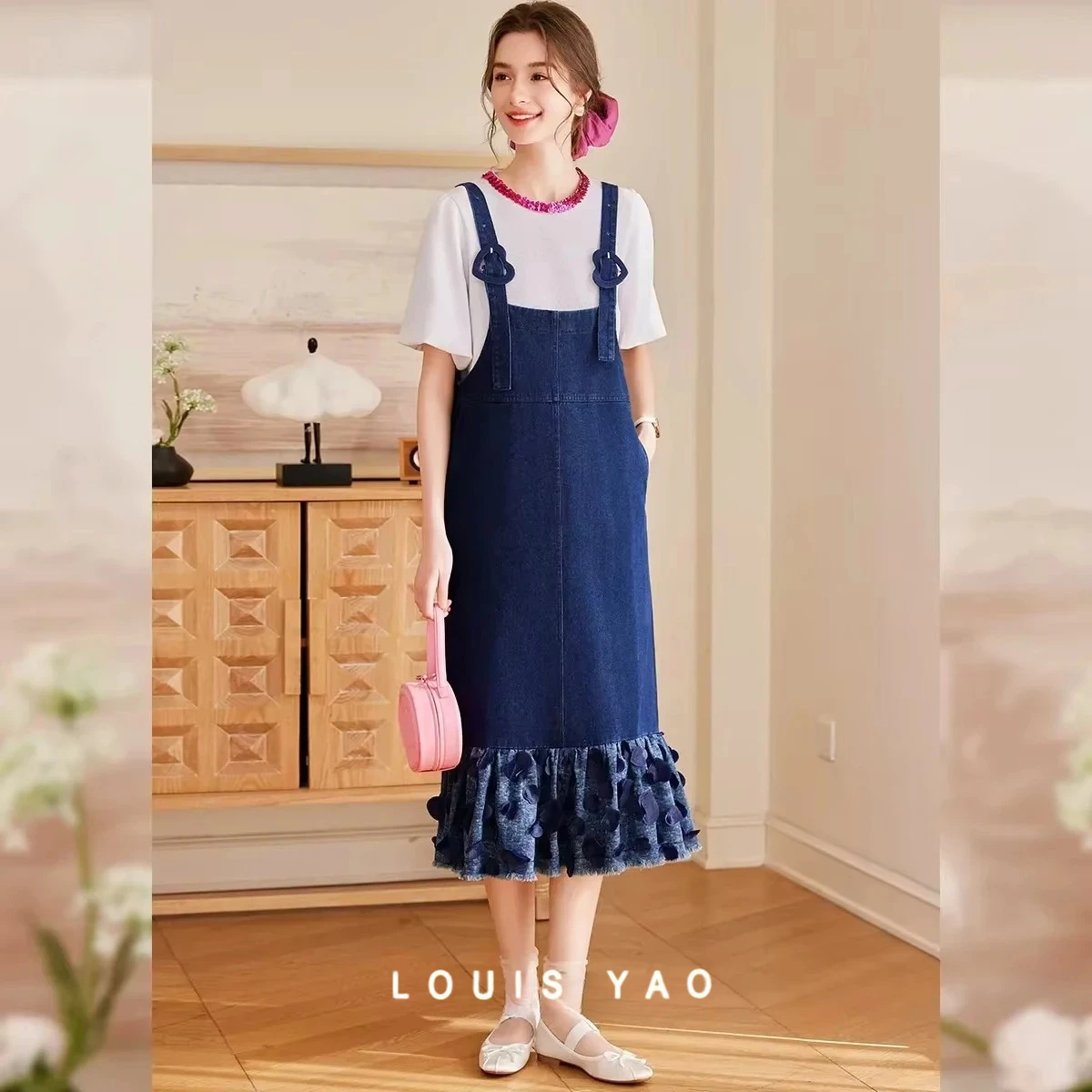 

Cowboy Strap Strap Dress Women's Cubic Cut Floral Patchwork Long Fashion No Stretch Dresses Female Clothing Summer New 2025
