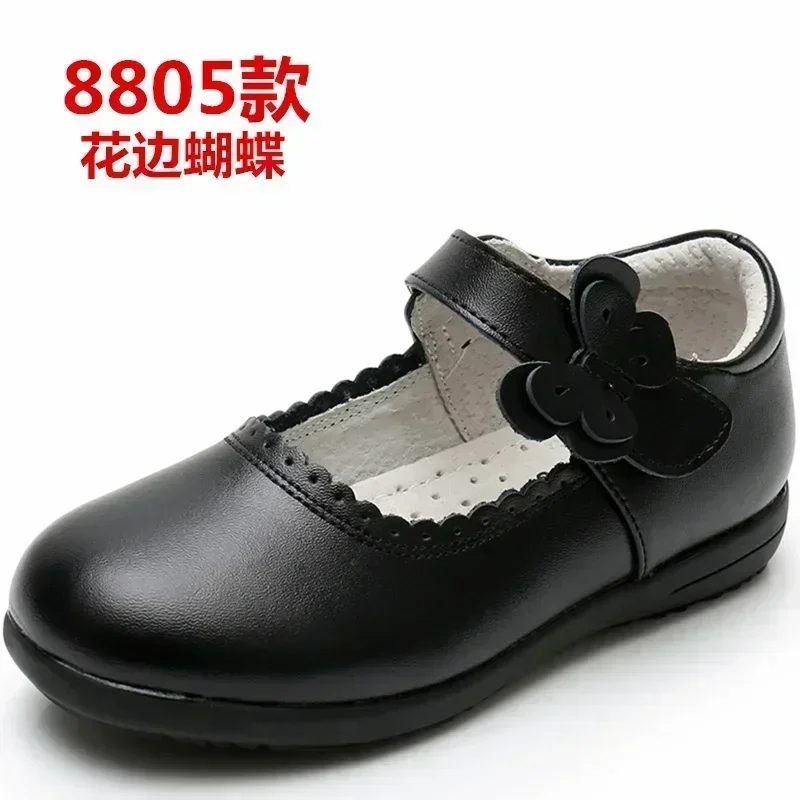 Children Girls Princess Shoes School Performance Shoes Kid Flat Sole Non-slip Sandals Soft Bottom Velcro Mary Jane Uniform Shoes