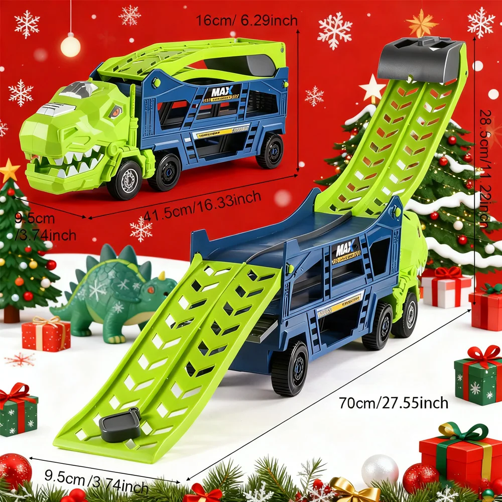 Double-Rail Transforming Toy Truck Christmas Gift with 6 Mini Cars Color Box Packaging Perfect Holiday Surprise for Kids