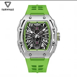 2024 Fairwhale Fashion Green Watch For Mens Casual Skeleton Automatic Watches Man Sports Tonneau Mechanical Wristwatch Boy Reloj