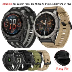 QuickFit 22mm 26mm Canvas Nylon Band For Garmin Fenix 8 51mm 47mm E 7 7X Pro Solar 6 6X Pro 5 5X Plus/Enduro 3/2 Strap Bracelet