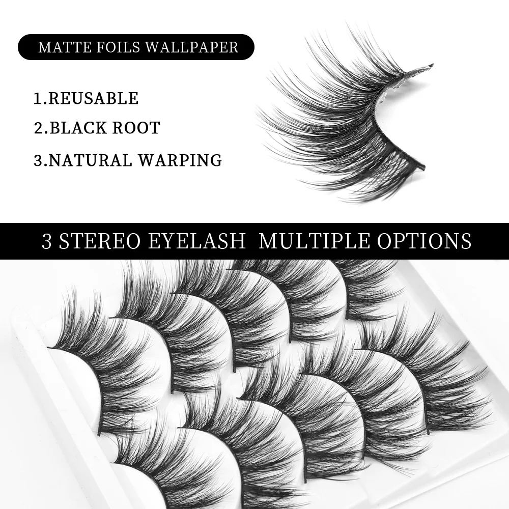 QSTY 5 Pairs 3D Mink Hair False Eyelashes Thick Curled Full Strip Lashes Eyelash Extension Fashion Women Eyes Makeup