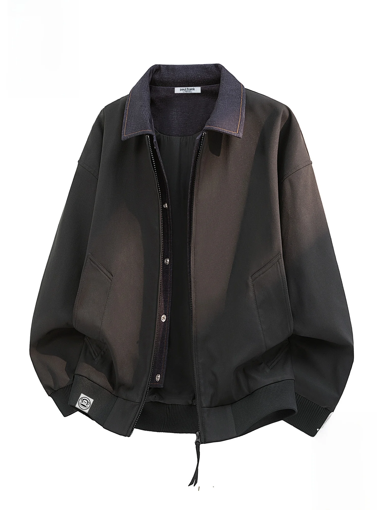 

Loose Fit Casual Monkey Collar Jaet Men's Spring New Sle Faion Outerwear Polyester Fiber Long Sve Zipper