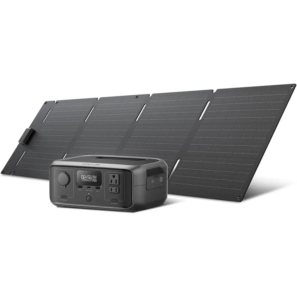 

60W Solar Panel, 245Wh Portable Power Station, 300W-600W AC Output, 20MS UPS, Fast Charging for Outdoor/RV Use