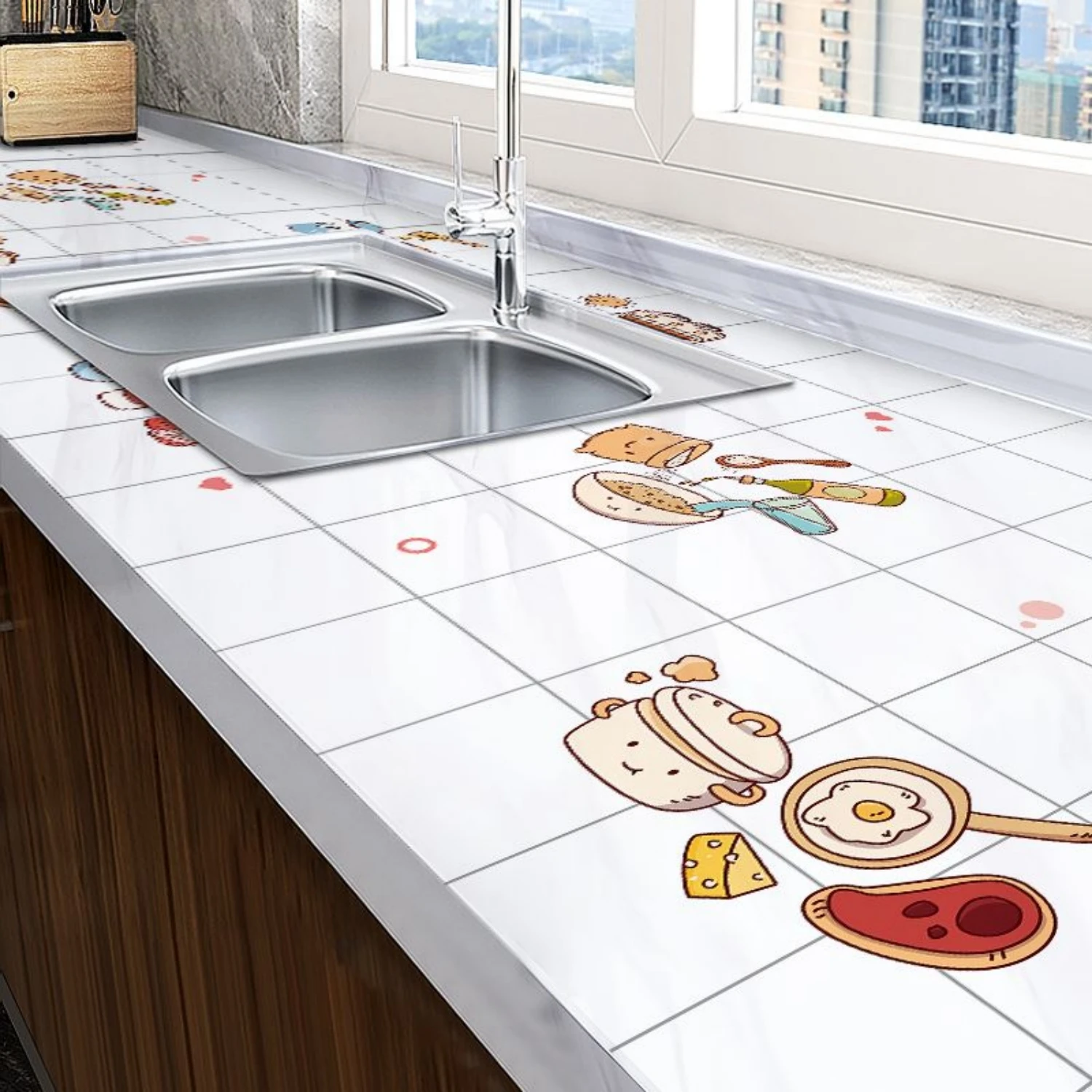 ملصقات ديكور رخامية 8 متر ذاتية اللصق مقاومة للماء ومقاومة للزيت من رقائق الألومنيوم لتجديد كونترتوب خزانة المطبخ