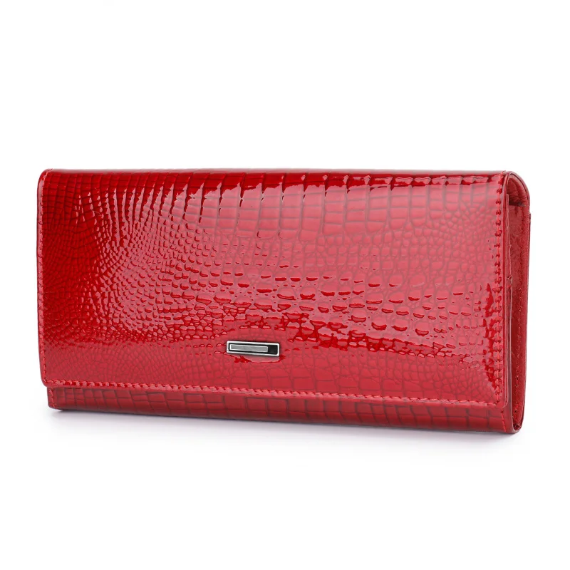 

Western Cowhide Leather Crocodile Pattern Women Wallet Multi-functional Large Capacity Wristband Purse for Ladies