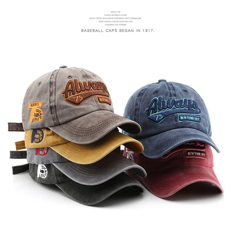 

Hot 100% Washed Cotton Baseball Cap Snapback Caps Retro Letter Bone Hats for Men Women Gorras Hombre Dad Casual Casquette